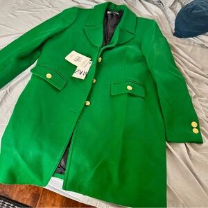 Zara Women's Vibrant Green Coat Blazer style